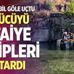 Otomobil göle uçtu: Sürücüyü itfaiye ekipleri kurtardı