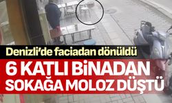 Denizli’de 6 katlı binadan sokağa moloz düştü