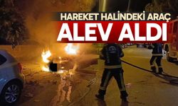 Hareket halindeki araç alev aldı