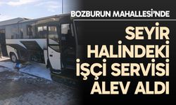 Seyir halindeki işçi servisi alev aldı