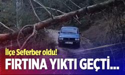 Buldan’da fırtınadan devrilen ağaçlar yolu kapattı