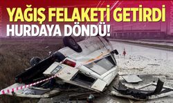 Denizli-Uşak karayolunda taklalar atan transit hurdaya döndü!