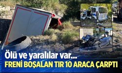 Freni boşalan tır 10 araca çarptı