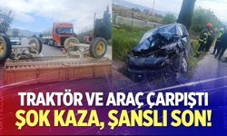 Denizli’de traktör ile hafif ticari araç çarpıştı