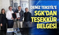 Deniz Tekstil’e SGK’dan Teşekkür Belgesi