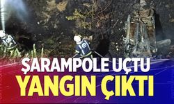 Şarampole uçtu, yangın çıktı