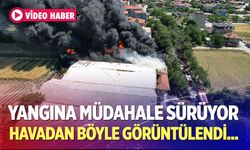 Kauçuk fabrikasındaki yangın havadan görüntülendi