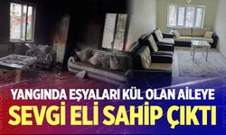 Yangında Eşyaları Kül Olan Aileye Sevgi Eli Sahip Çıktı