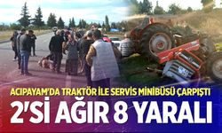 Acıpayam'da Traktör ile Servis Minibüsü Çarpıştı: 2'si Ağır 8 Yaralı