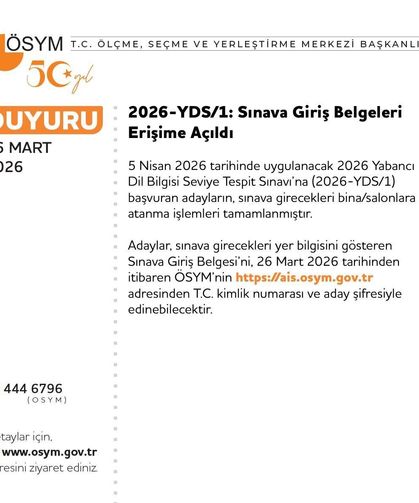 2026-YDS/1: sınav giriş belgeleri erişime açıldı