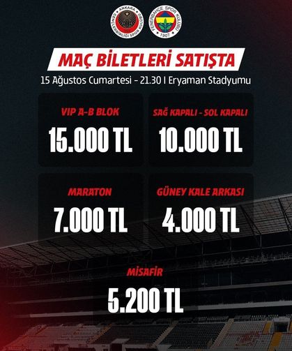 Gençlerbirliği - Fenerbahçe maçının biletleri satışa çıktı