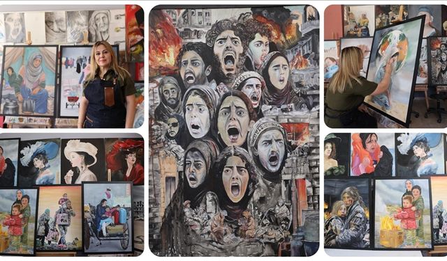 Esengül öğretmen resimleriyle savaş ve göç mağduru kadınların sesi oluyor