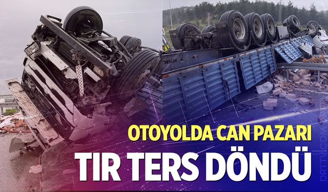Denizli-Aydın otoyolunda kaza! Tır ters döndü...