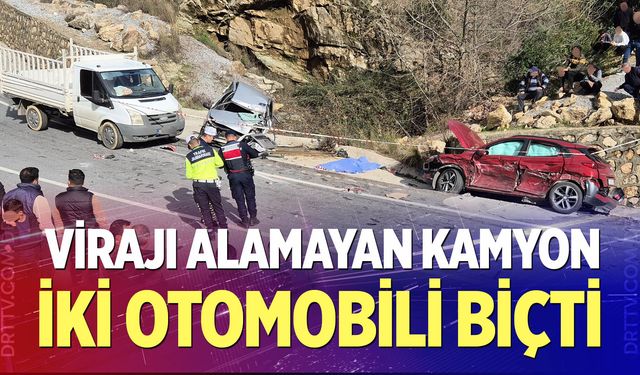 Virajı alamayan kamyon 2 otomobili biçti: 1 ölü, 3 yaralı