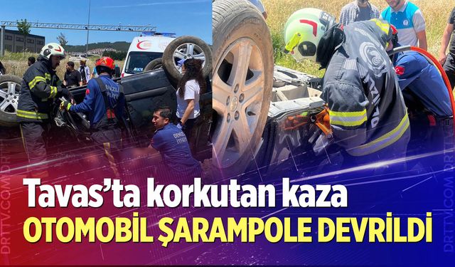 Tavas'ta otomobil şarampole devrildi