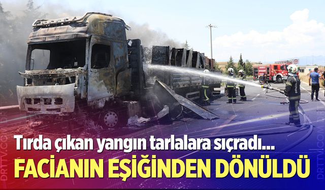 Tırda çıkan yangın tahıl tarlalarına sıçradı
