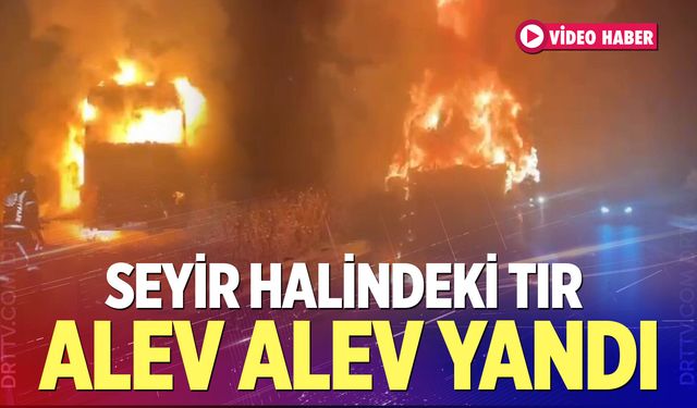 Denizli'de seyir halindeki tır alev alev yandı