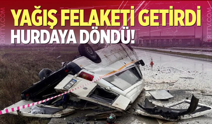 Denizli-Uşak karayolunda taklalar atan transit hurdaya döndü!