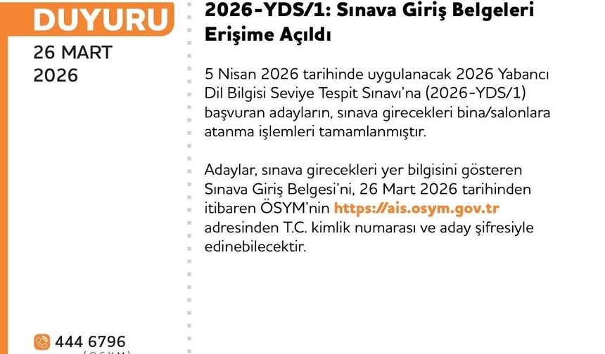 2026-YDS/1: sınav giriş belgeleri erişime açıldı