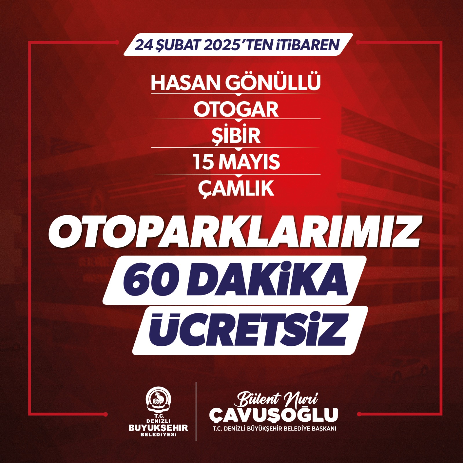 60 Dakika Ücretsiz Park İmkanı