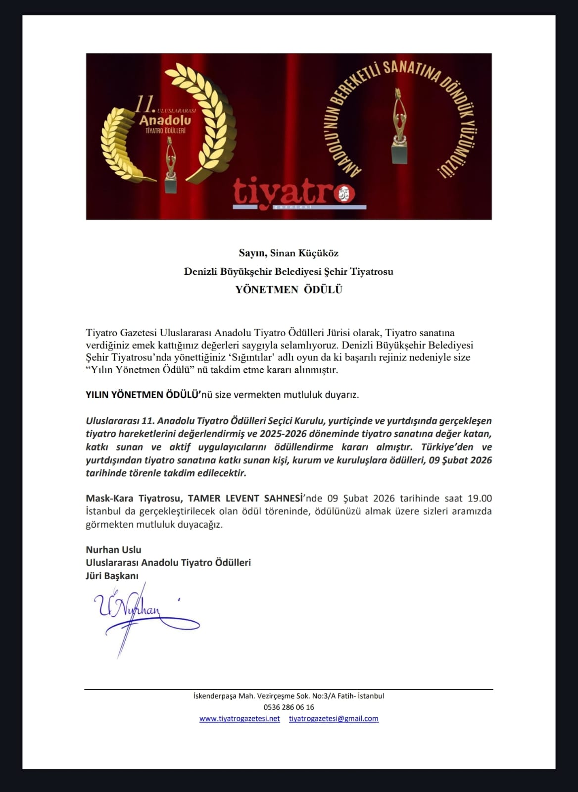 Denizli Büyükşehir Tiyatrosu’na Uluslararası Ödül (4)