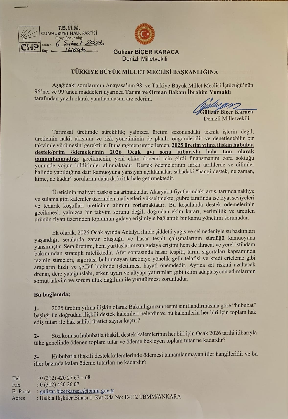 Karaca'dan Hububat Desteklerinin Enflasyon Oranında Açıklanması Için Bakan Yumaklı’ya Çağrı (1)