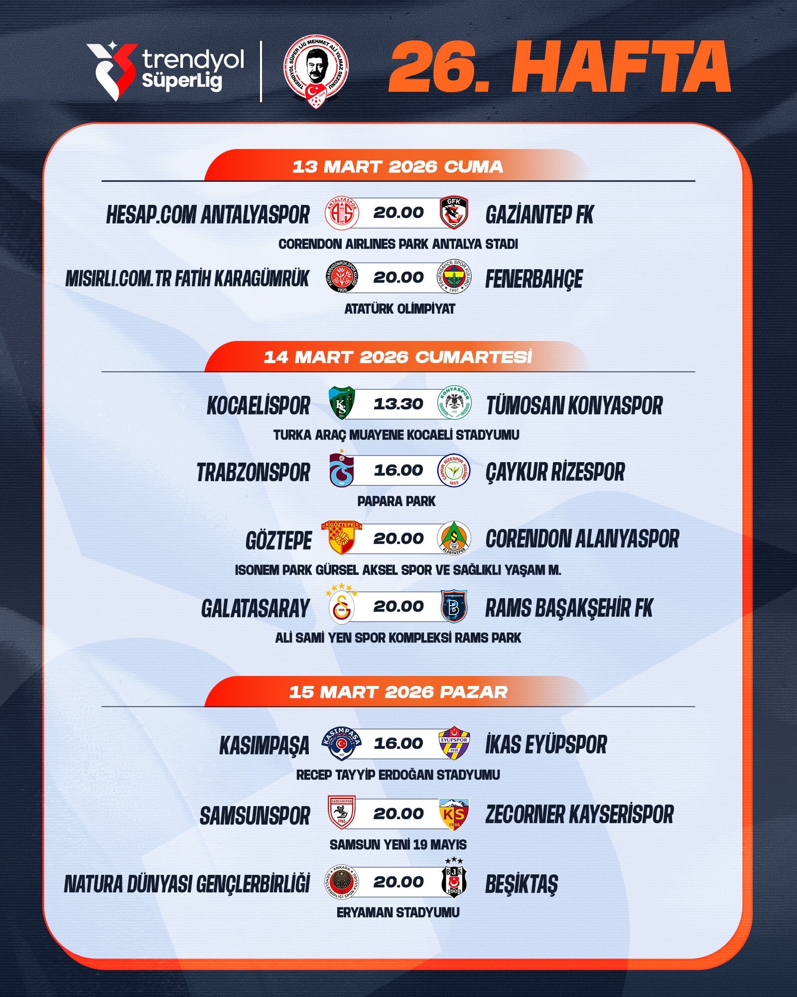 Trendyol Süper Lig'de 26 Ve 27. Hafta Fikstürü Açıklandı! İşte Bu Haftanın Lig Maçları Spor Haberleri Denizli Gs Fb Bjk (2)