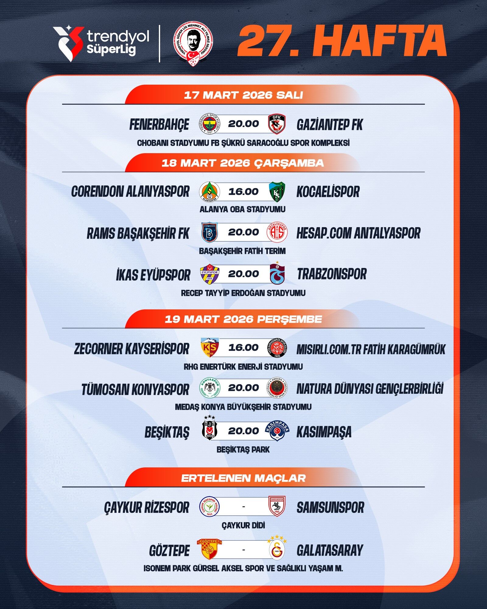 Trendyol Süper Lig'de 26 Ve 27. Hafta Fikstürü Açıklandı! İşte Bu Haftanın Lig Maçları Spor Haberleri Denizli Gs Fb Bjk (3)