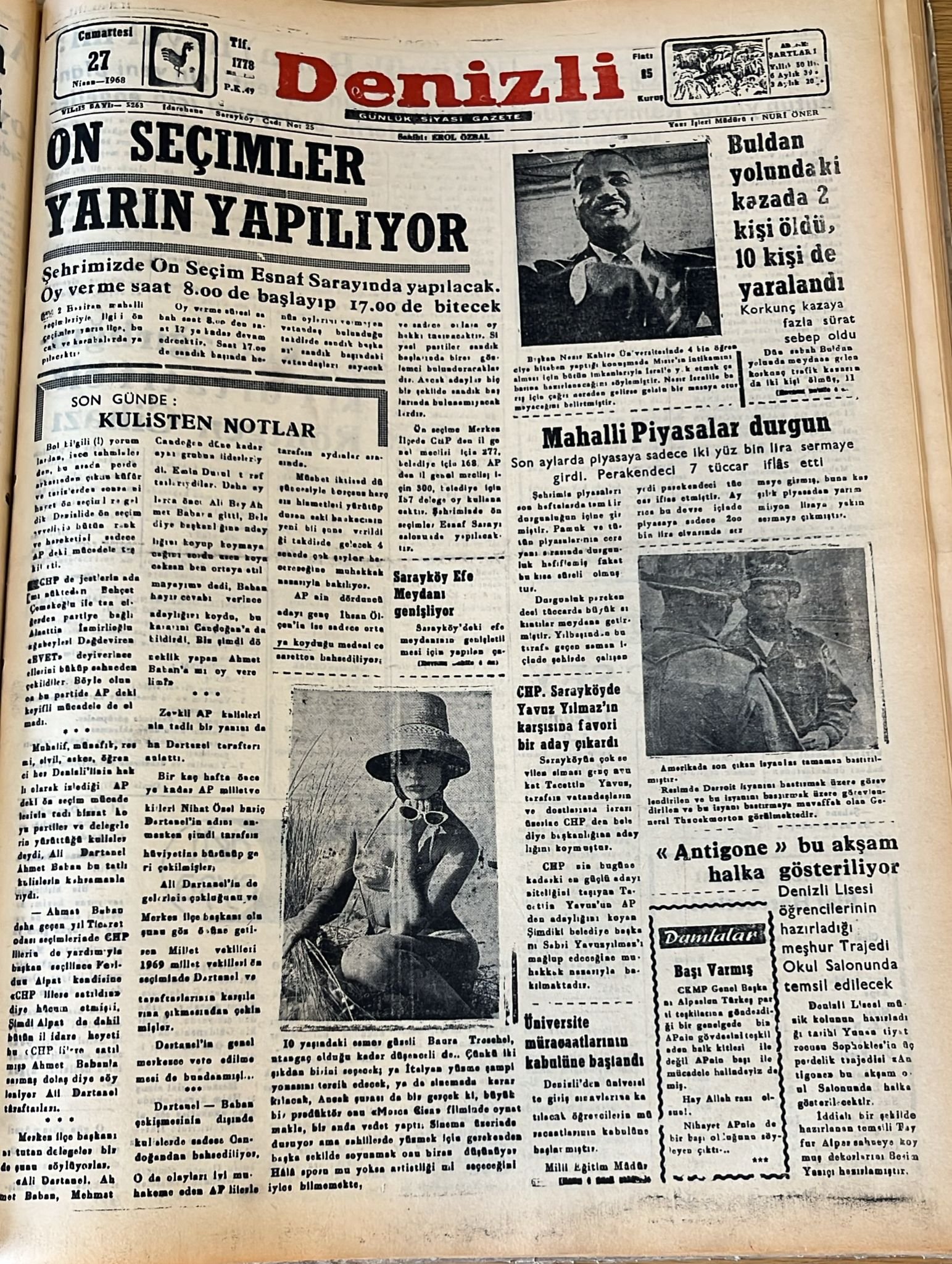 Deni̇zli̇ Haber Tarihte Bugun 27 Ni̇san 1968-1