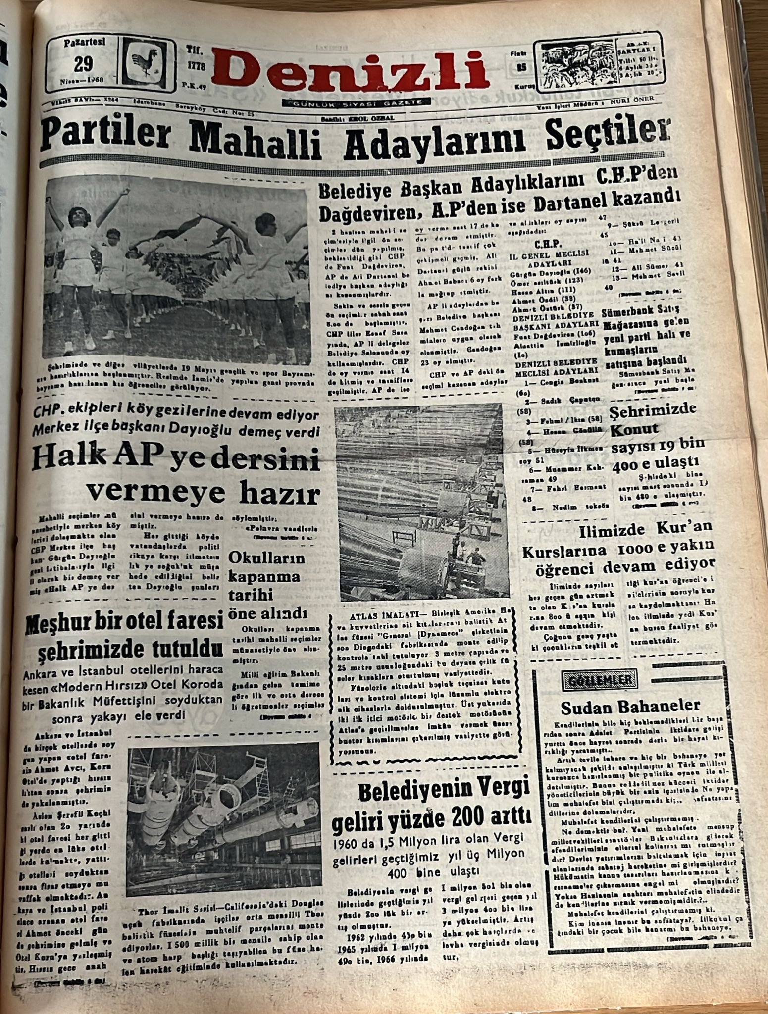 Deni̇zli̇ Haber Tari̇hte Bugün 29 Ni̇san 1968-1