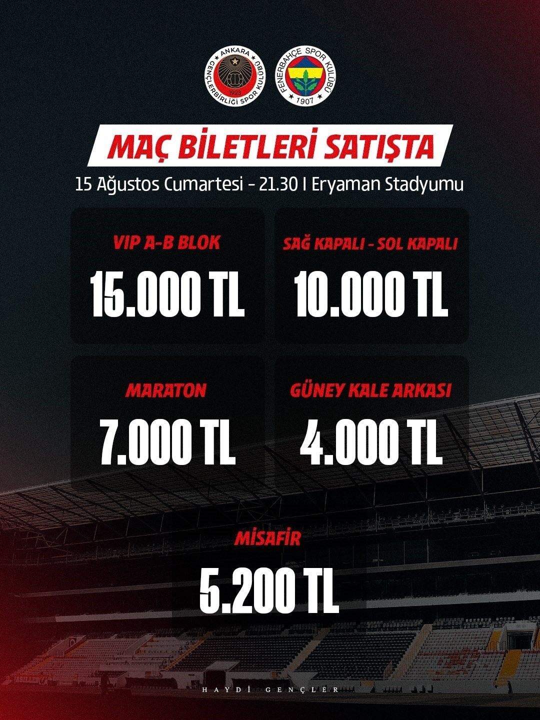 Deni̇zli̇ Haber Gençlerbirliği Fenerbahçe Maçının Biletleri Satışa Çıktı