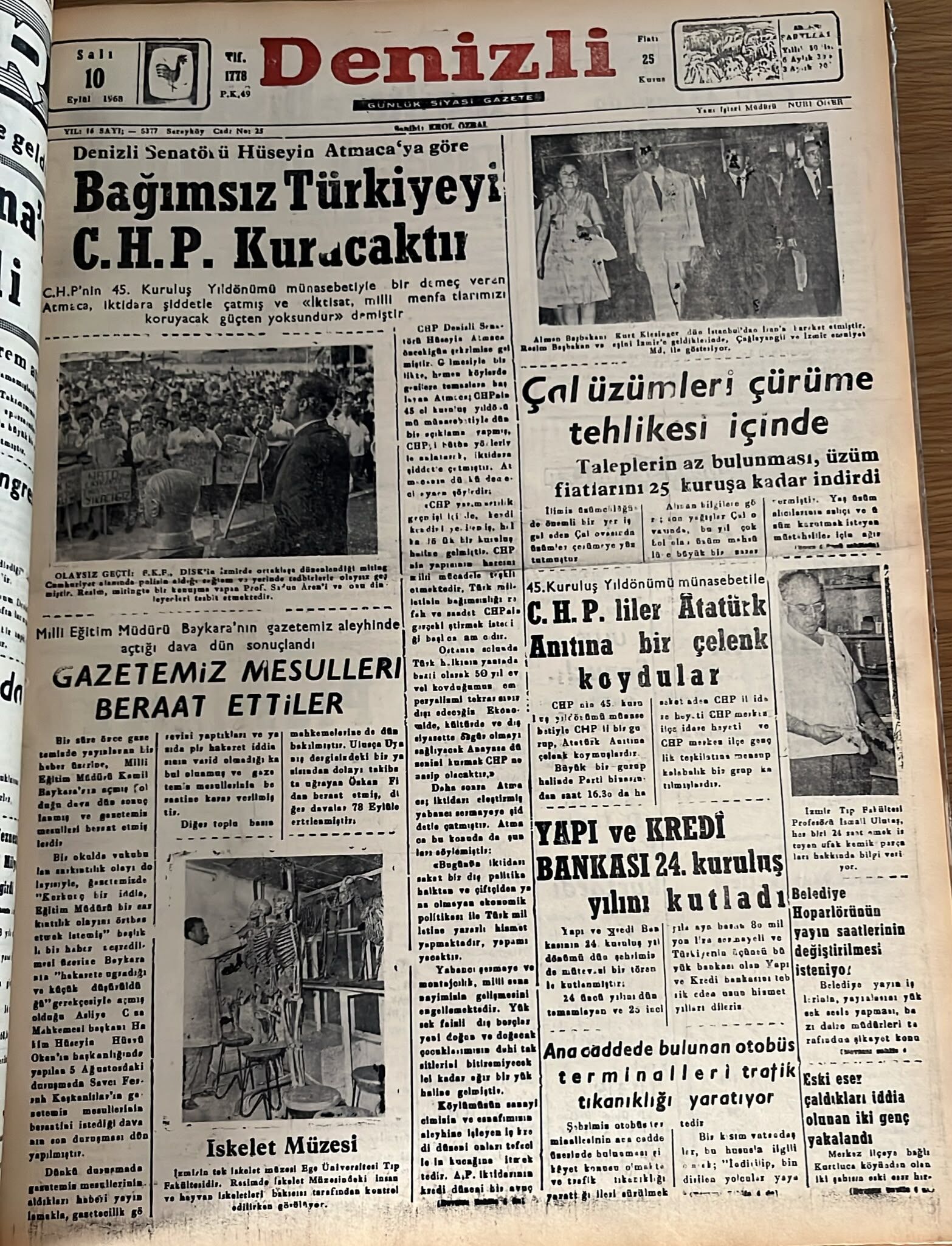 Denizli Haber Tarıhte Bugun 10 Eylıl 1968-1