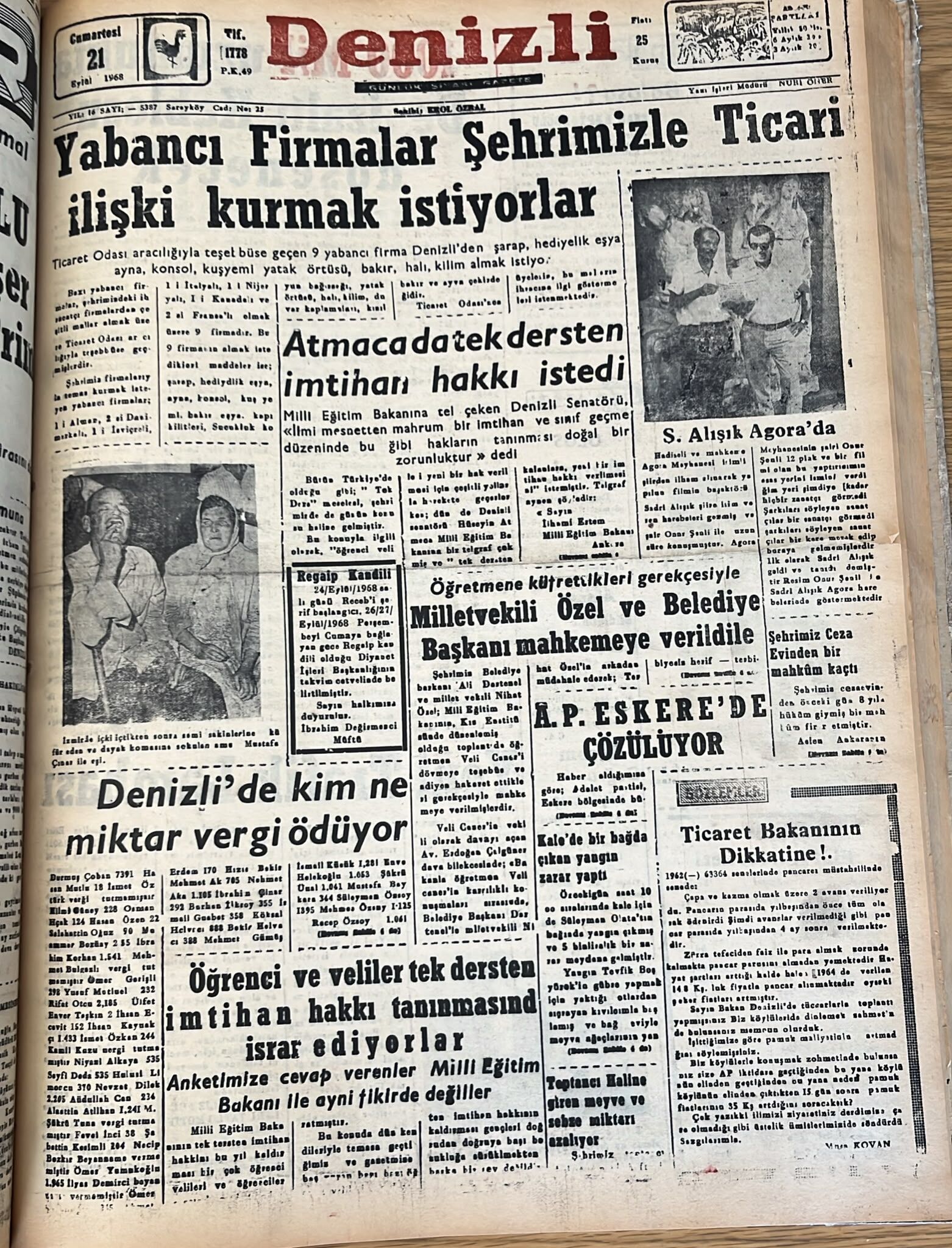 Deni̇zli̇ Haber Tarihte Bugun 21 Eylul 1968-1