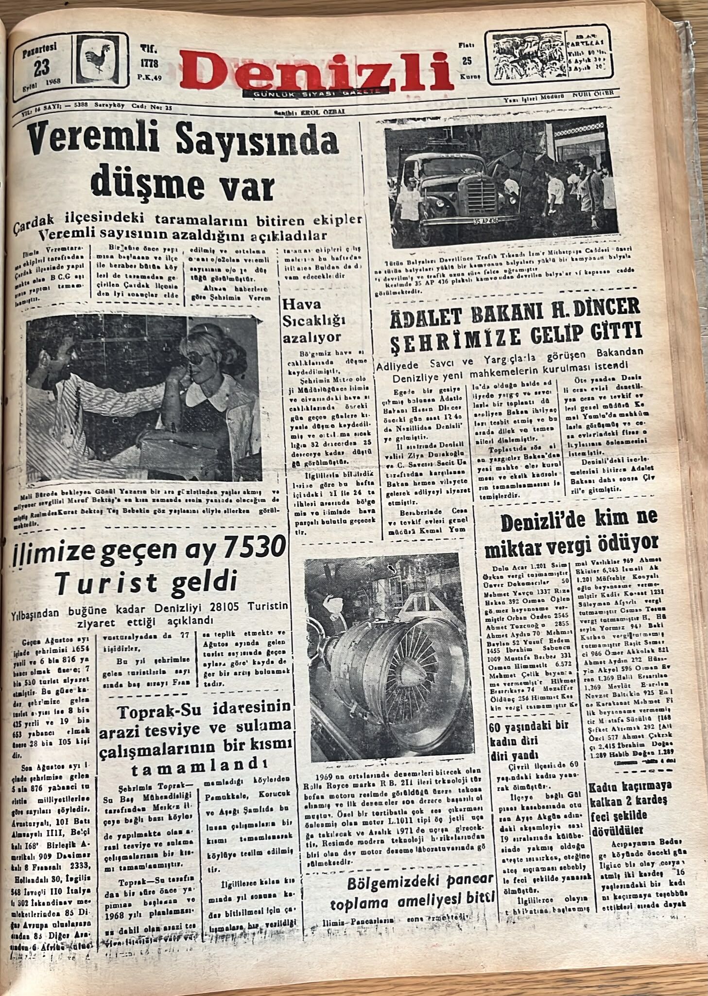 Deni̇zli̇ Haber Tarihte Bugun 23 Eylül 1968-1