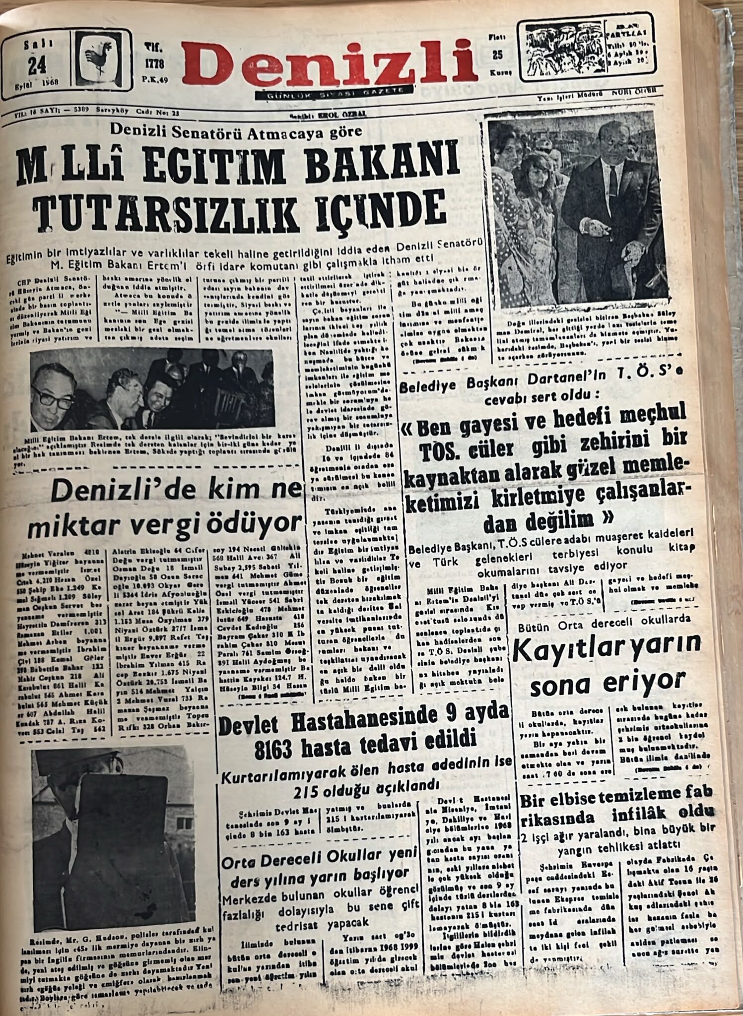 Denizli Haber Tarıhte Bugun 24 Eylul 1968-1