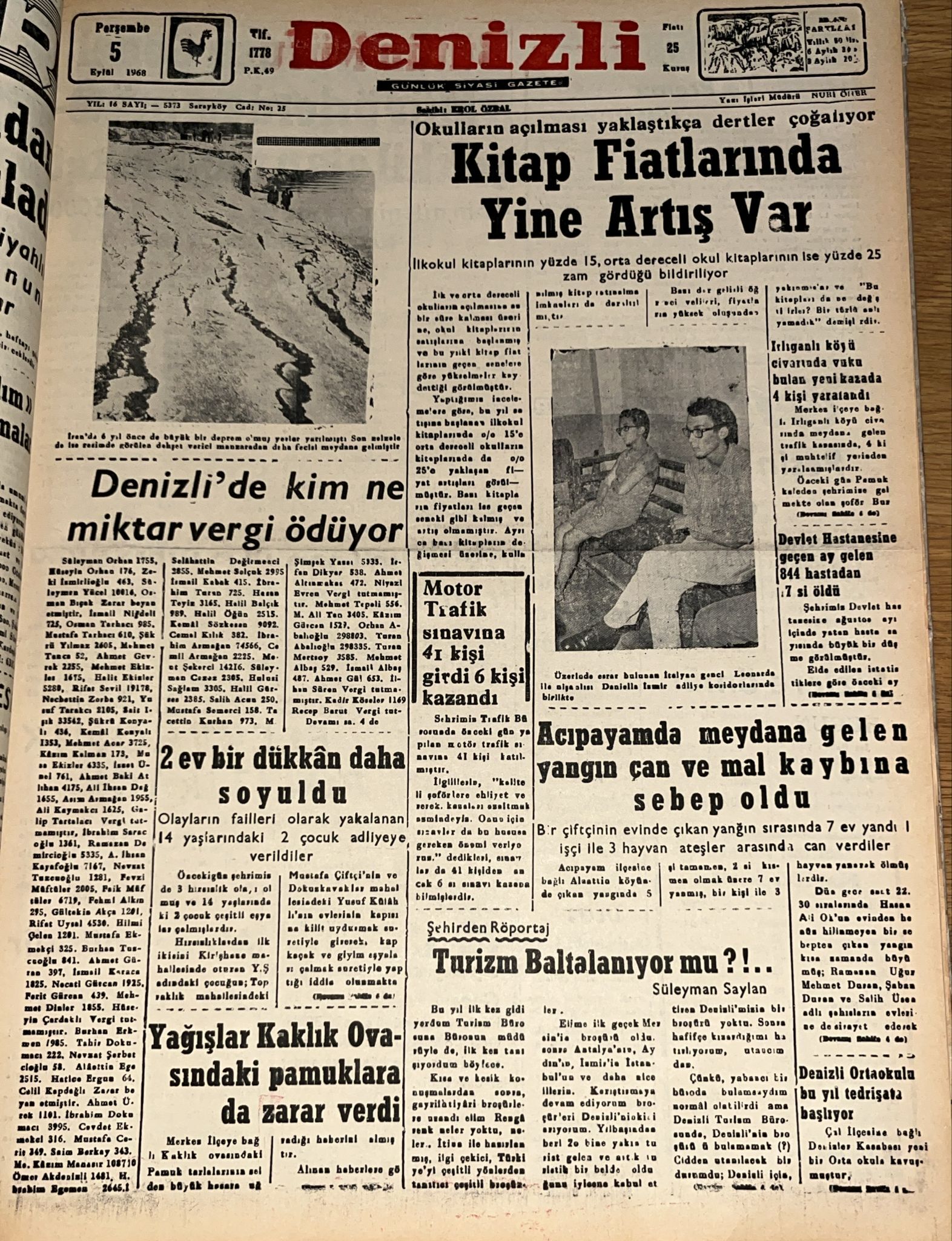 Deni̇zli̇ Haber Tarihte Bugun 5 Eylul 1968-1