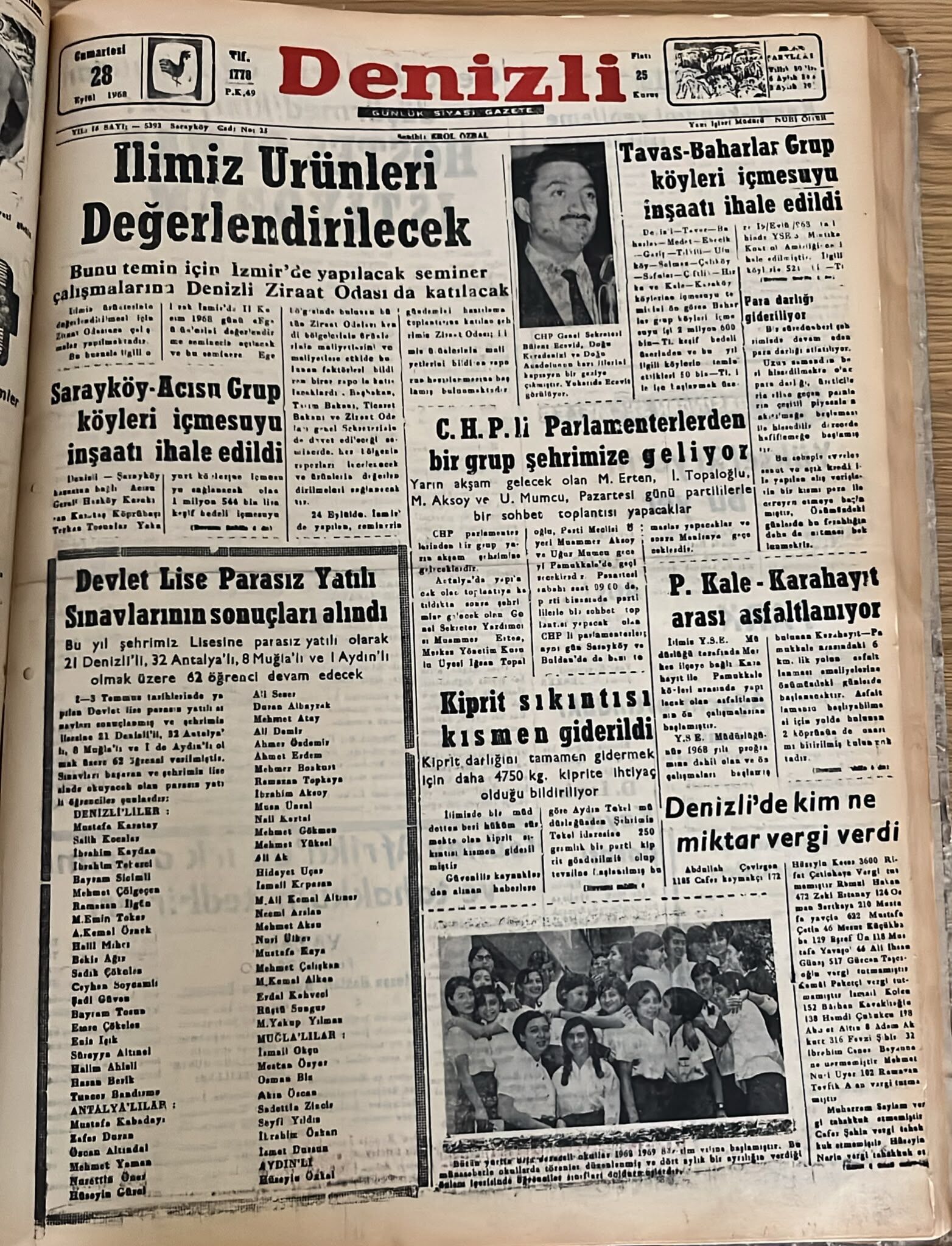 Deni̇zli̇'de Tarihte Bugun 28 Eylül 1968-1