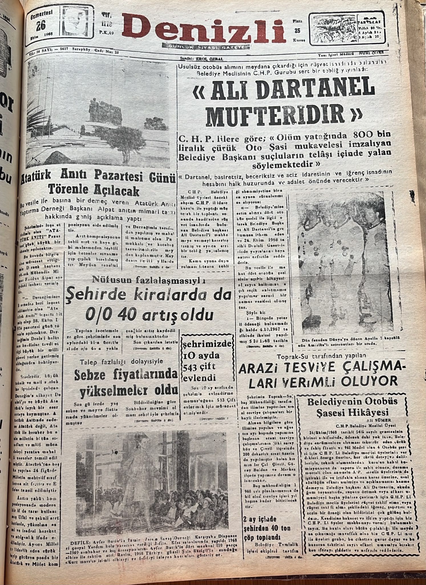 Denizli Haber Tarıhte Bugun 26 Ekım 1968-1